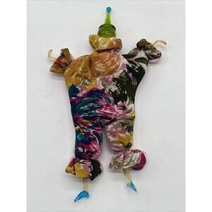 Vintage Handmade Folk Art Cloth Doll Whimsical Fabric Figurine Glass Head 1980s